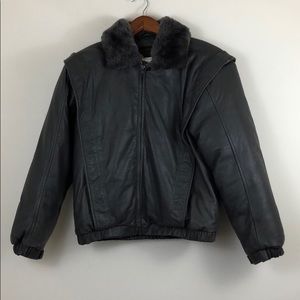 Eddie Bauer Leather Goose Down Grey Coat
